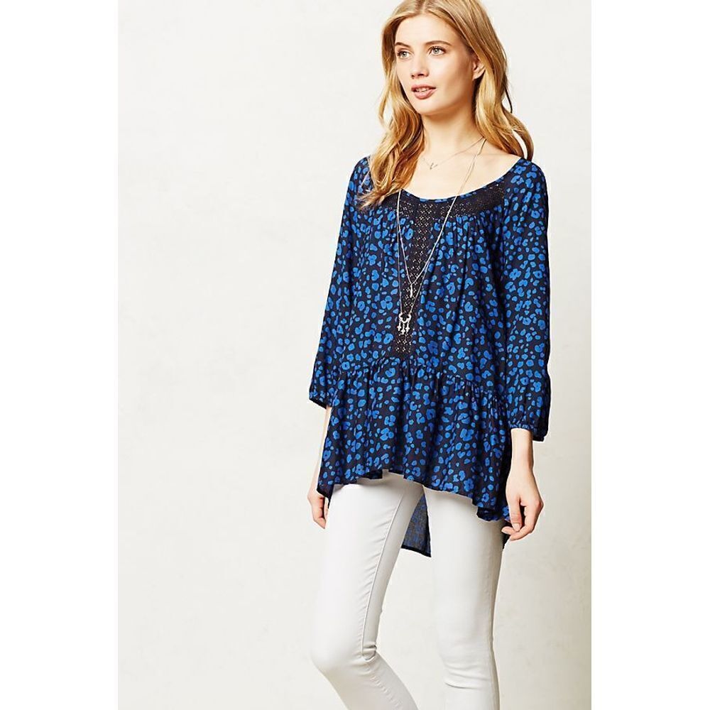 Anthropologie Blue Leopard Ressica Flowing Blouse